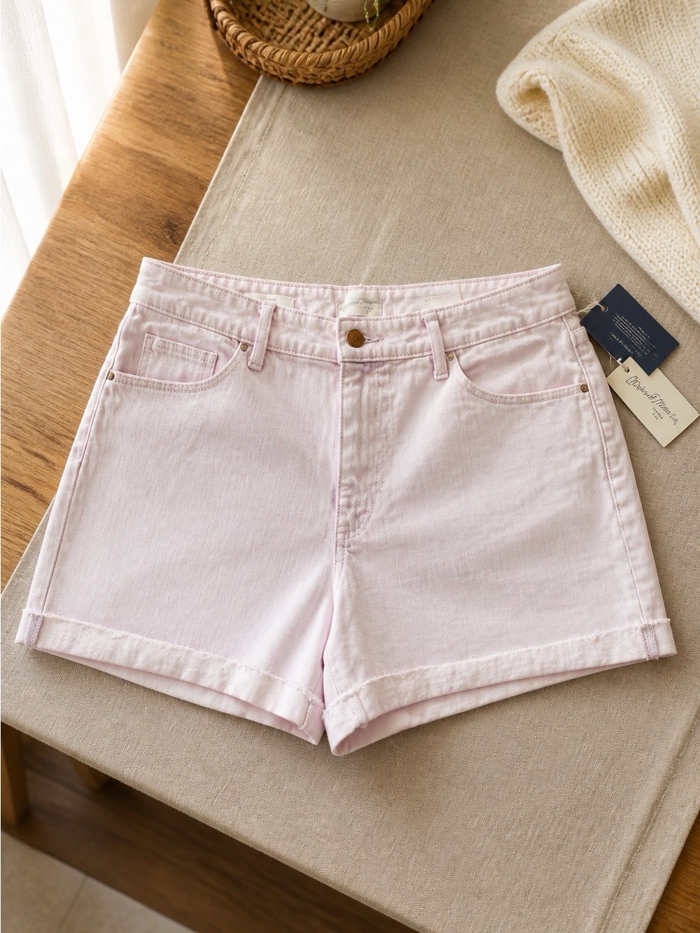 Women's Light Pink/Whitewash Denim Shorts NWT Size 14
